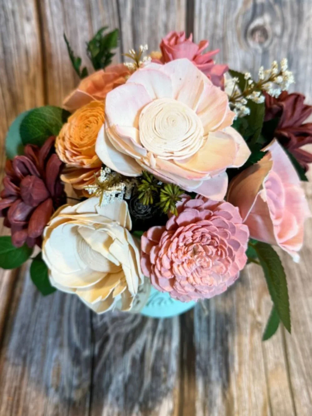 Pink Sola Wood Floral Arrangement in Mason Jar Home Decor Birthday Gift